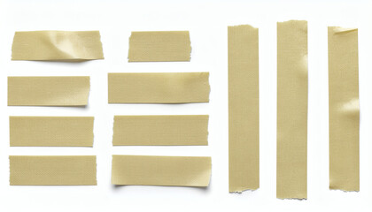 Set of Yellow Tapes on White Background, Torn Horizontal and Different Size Sticky Tape for Craft and Office Supplies