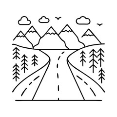 road through landscape icon, road through landscape line art - simple line art of road through landscape, perfect for road through landscape logos and icons