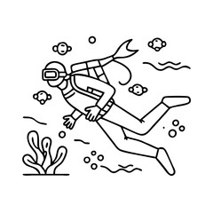 scuba diving icon, scuba diving line art - simple line art of scuba diving, perfect for scuba diving logos and icons