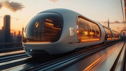 Futuristic Cargo Train at Sunset