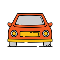 Car Handdrawn style, orange front view of a compact car, perfect for transportation themes automotive visuals and travel-related graphic designs