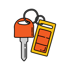 Car Key Handdrawn style, red key and yellow tag set, great for car rental visuals automotive service icons and driving license concepts