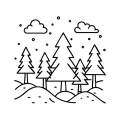 snowy forest icon, snowy forest line art - simple line art of snowy forest, perfect for snowy forest logos and icons