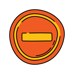 No Entry Sign Handdrawn style, red circular traffic sign with minus line, ideal for driving rules visuals prohibition themes and warning graphics