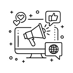 social media promotion icon, social media promotion line art - simple line art of social media promotion, perfect for social media promotion logos and icons