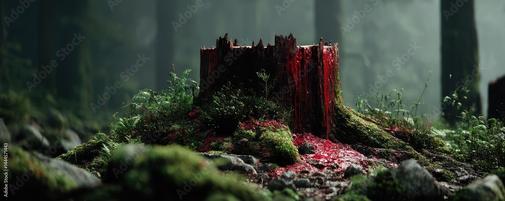 Poster tree stump reflecting deforestation and climate change crisis concept. a forest scene showcasing a m