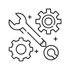 tools and gear icon, tools and gear line art - simple line art of tools and gear, perfect for tools and gear logos and icons