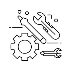 tools and gear icon, tools and gear line art - simple line art of tools and gear, perfect for tools and gear logos and icons
