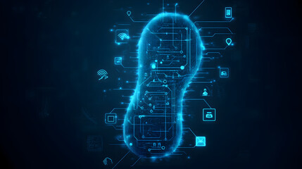 Digital representation of a peanut-shaped object embedded with technology symbols and circuits