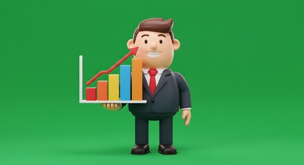 Presenting Upward Growth Chart Happy Businessman