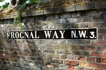 A street sign for Frognal Way NW3, located in Hampstead Village, North London