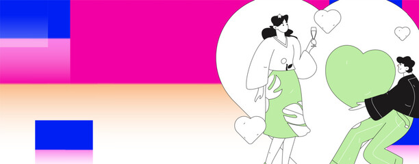 Happy Valentine's Day flat character vector concept business hand drawn illustration
