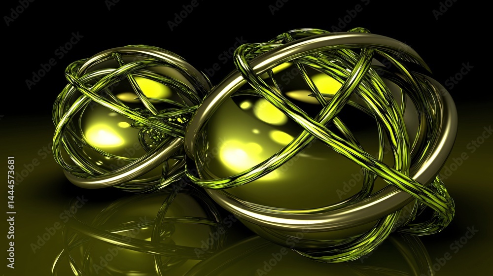 Poster two shiny spheres emitting radiant light in an abstract art composition with fluid surrealism in hig