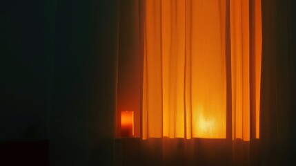 Naklejka premium Bright warm light shines through translucent window curtains