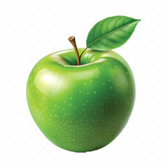realistic 3d green apple with green leaf isolated on transparent background