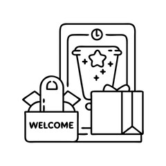 welcome package icon, welcome package line art - simple line art of welcome package, perfect for welcome package logos and icons