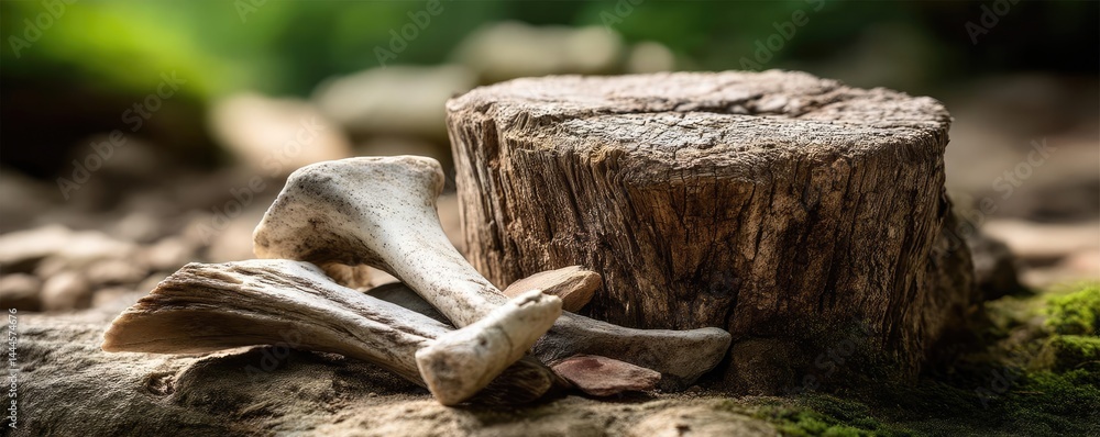 Poster tree stump exposing illegal forest damage and biodiversity loss concept. a serene forest scene with 