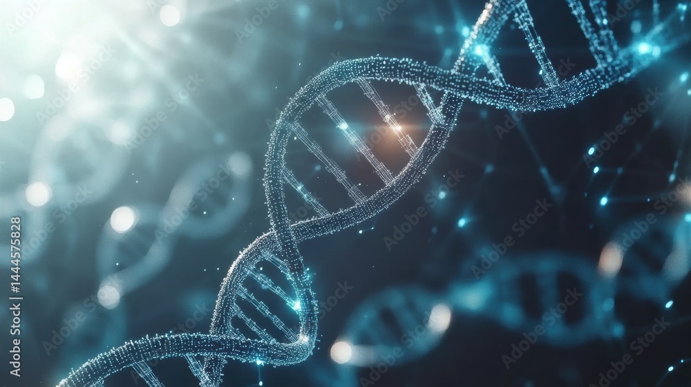 Poster stunning visualization of dna double helix structure: a 3d render of genetic code