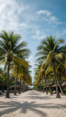 Fototapeta premium ia generated. tropical beach with palm trees. Holidays in paradise. Palm trees. beach. vacation. Camcun. Mexico