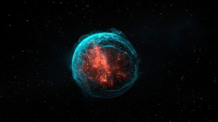 A Glowing Sphere Surrounded by Celestial Dust in Dark Space