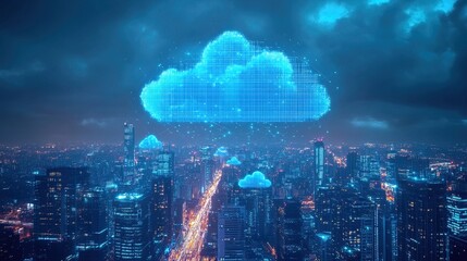 Fototapeta premium A holographic weather system displaying real-time forecasts above a futuristic city skyline 