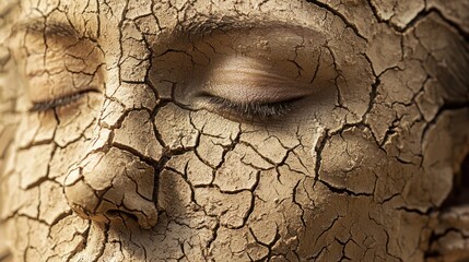 Half of a face covered in cracked desert texture
