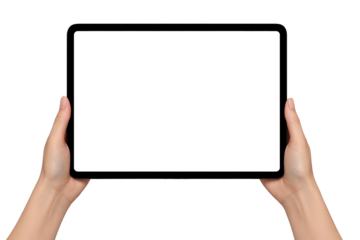 Close-up of a woman's hands holding a Digital tablet. Mockup with blank screen display. technology concept.
