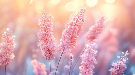 Delicate pink grasses bathed in warm sunlight.