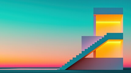 Fototapeta premium An abstract representation of stairs and building in color gradients