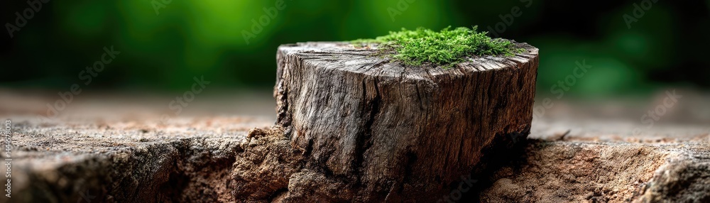Poster tree stump representing environmental damage and forest decline concept. a close-up view of a wooden