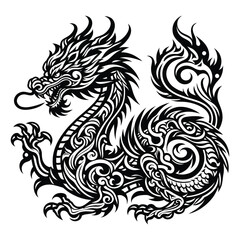 Dragon Illustration Detailed Black and White Design