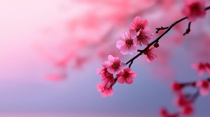 Obraz premium Delicate pink flowers blooming on a branch with soft background hues
