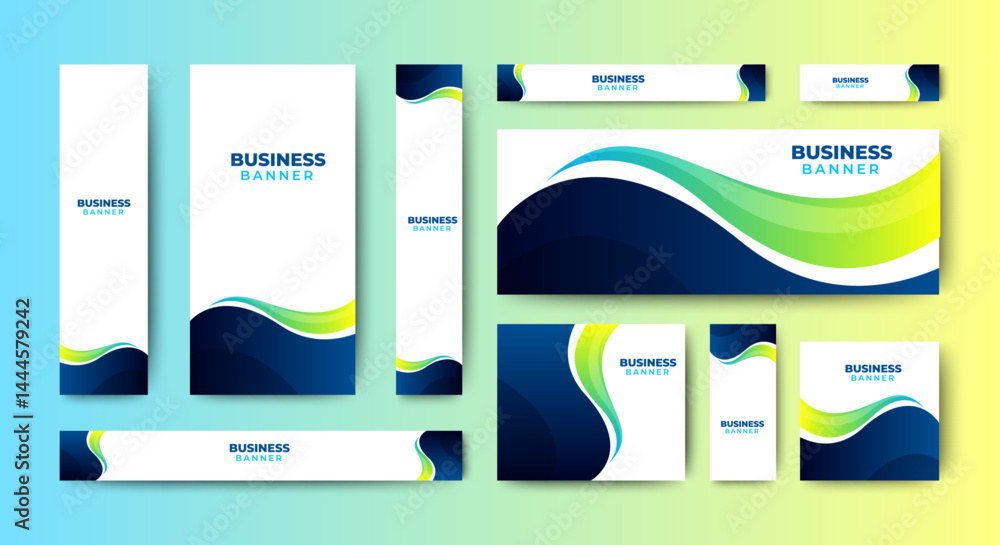 Poster set of blank abstract design banner template. gradient blue. vector abstract design banner web templ