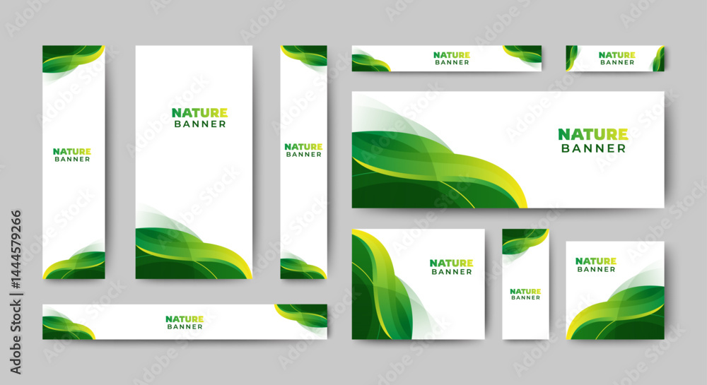 Poster set of blank abstract design banner template with green wave shapes. vector abstract design banner w