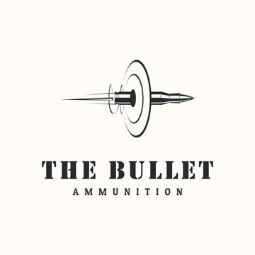 the bullet gunfire vintage logo vector minimalist illustration design, bullet through on target logo design
