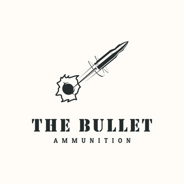 the bullet impact vintage logo vector minimalist illustration design, bullet take target logo design