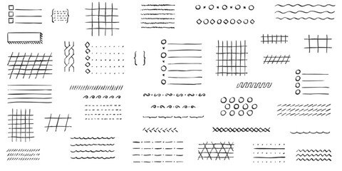 Crayon drawn square grids and striped patterns for handmade notepads and creative collages