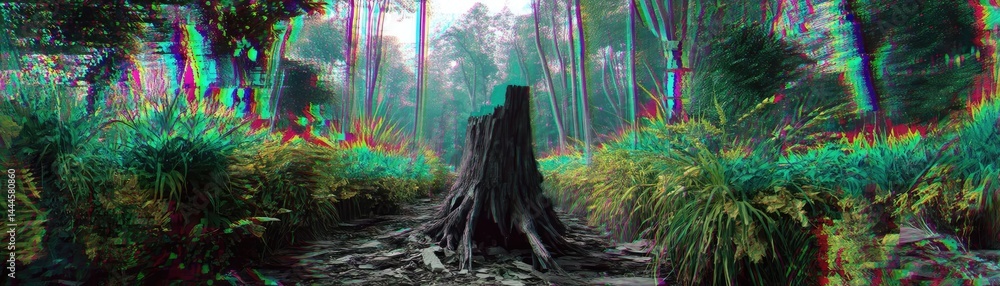 Aufkleber tree stump reflecting deforestation and climate change crisis concept. a tranquil forest scene featu