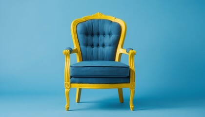 Fototapeta premium Luxurious vintage-style armchair with a tufted backrest and velvet upholstery, suitable for interior decor, home furnishings, or design inspiration.
