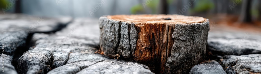 Poster tree stump reflecting deforestation and climate change crisis concept. close-up of a tree stump surr