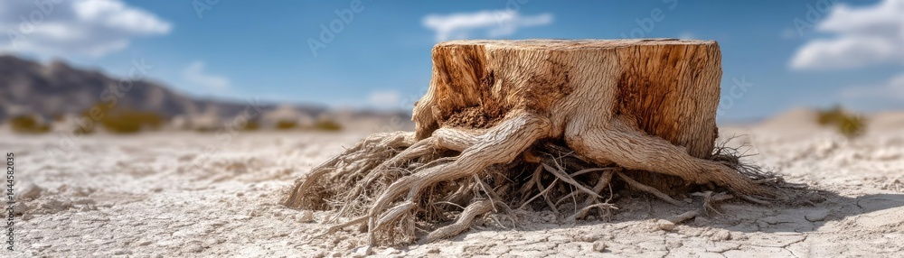Aufkleber tree stump representing environmental damage and forest decline concept. a detailed view of a tree s