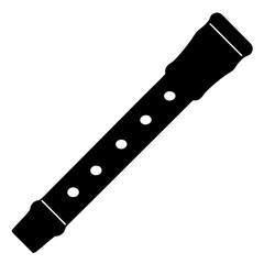 Black and White Illustration of a Simple Wooden Flute Musical Instrument