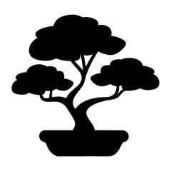 Black Silhouette of a Bonsai Tree in a Pot Simple Minimalist Design