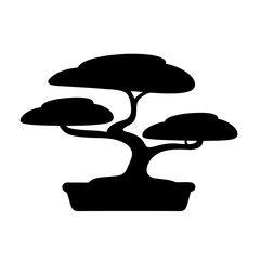 Black Silhouette of a Bonsai Tree in a Pot Japanese Zen Garden Minimalist Design