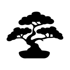 Black and White Silhouette of a Bonsai Tree in a Pot A Simple Minimalist Illustration of Japanese Bonsai