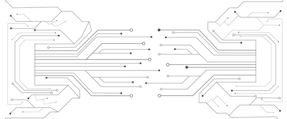 Obraz premium AI circuit board with electronic elements on white backdrop. UI and GUI panel design. Futuristic connected tech lines. Vector illustration. EPS 10 