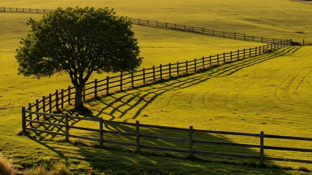 Serene landscape featuring a solitary tree beside a winding fence under a clear sky - mamoncillo tree