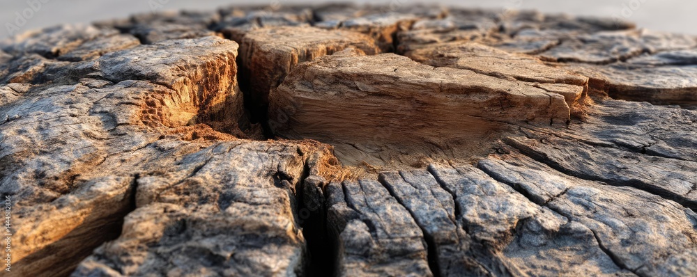 Poster tree stump exposing illegal forest damage and biodiversity loss concept. close-up of a weathered woo
