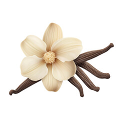 Vanilla flower with pods on a simple backdrop