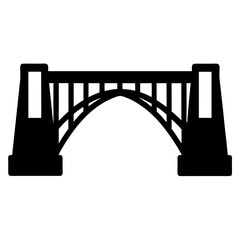 Black and white illustration of a sturdy arch bridge with strong pillars
